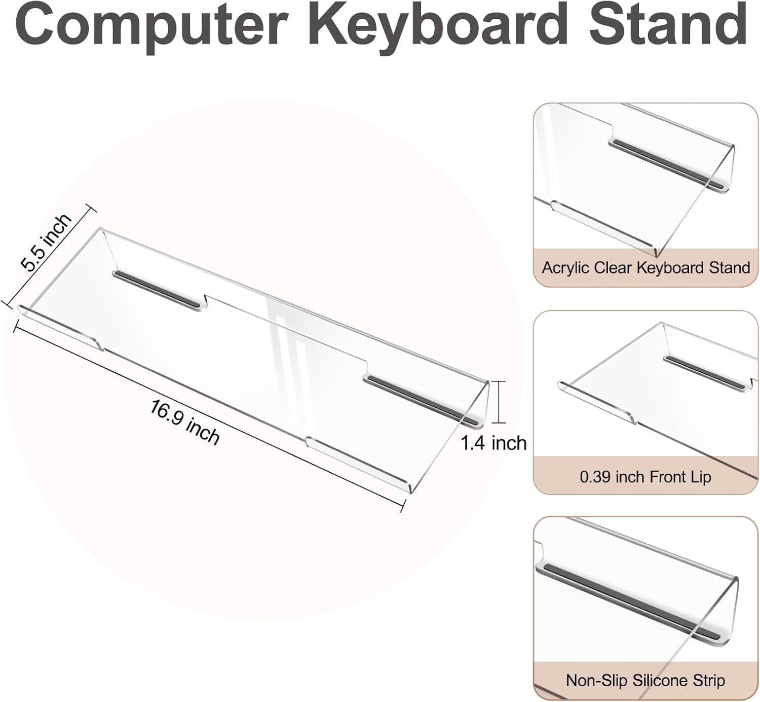 MOSISO Computer Keyboard Stand&Wrist Rest Support for Keyboard &Mouse Pad Set, Ergonomic Massage Wrist Rest Set, Easy Typing Working Acrylic Clear Stand for Office Home, Black
