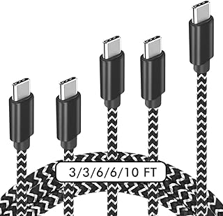 USB C Cable, 【5-Pack】 3A Fast Charge Various Lengths Durable Nylon Braided USB A to USB C Charging Cable Compatible with Samsung Galaxy S20 S10 S9 Plus/Note 20 10 9, LG G5/G6/V20, HTC, Moto, Sony and Other USB C Devices (Black & White)