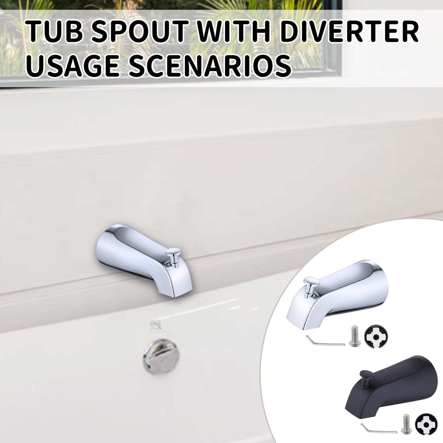 Slip on Tub Spout with Diverter, Compatible with American Standard 8888026.002 Bathtub Spout, Tub Faucet Replacement Fits for 1/2" Copper Water Tube (5/8" Diameter) with Hex Wrench (Chrome)