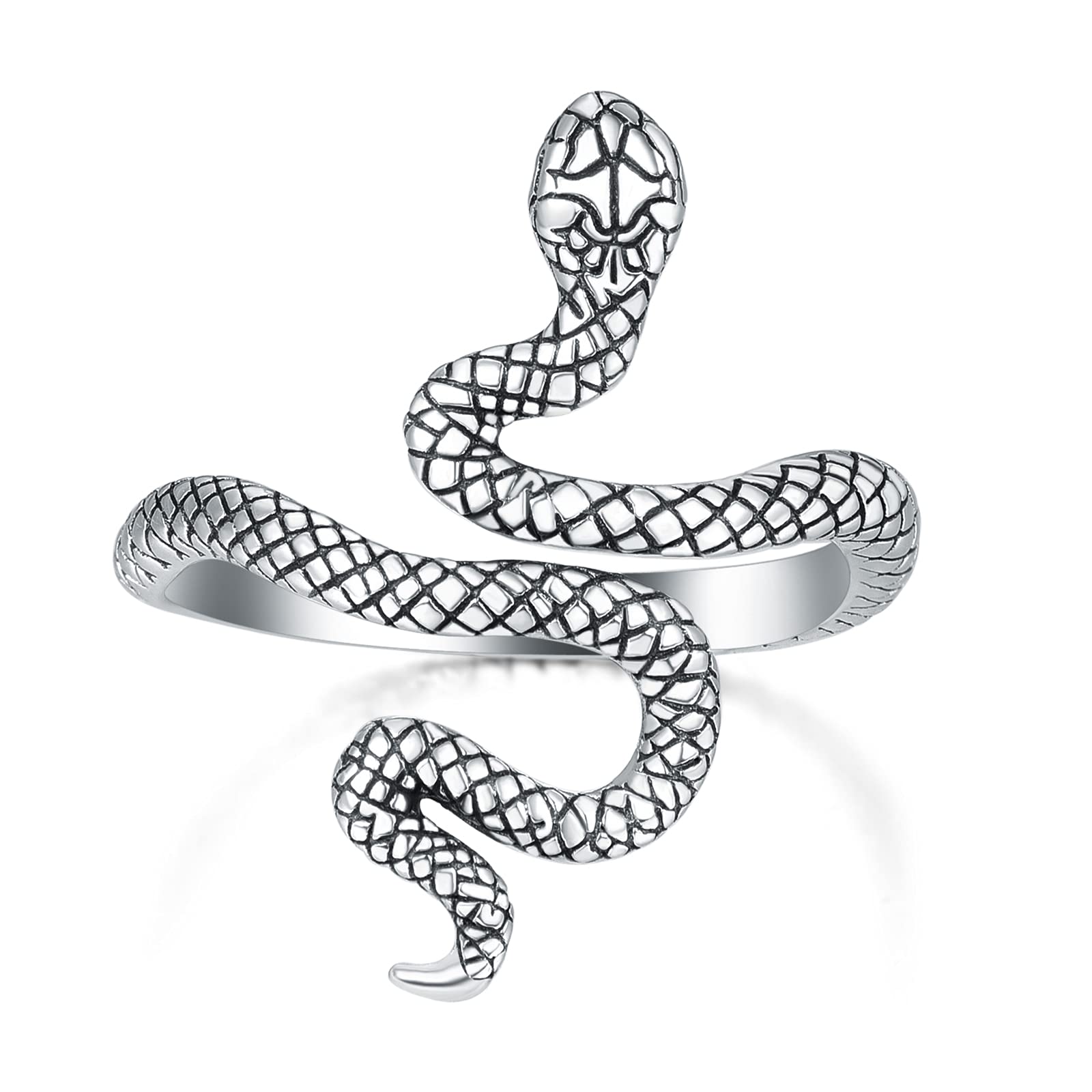 PRAYMOS Anillo de serpiente de plata de ley 925 ajustable anillos bohemios serpientes banda apilable punk para mujeres mujeres hombres hombres unisex Halloween joyas, 8, Plata