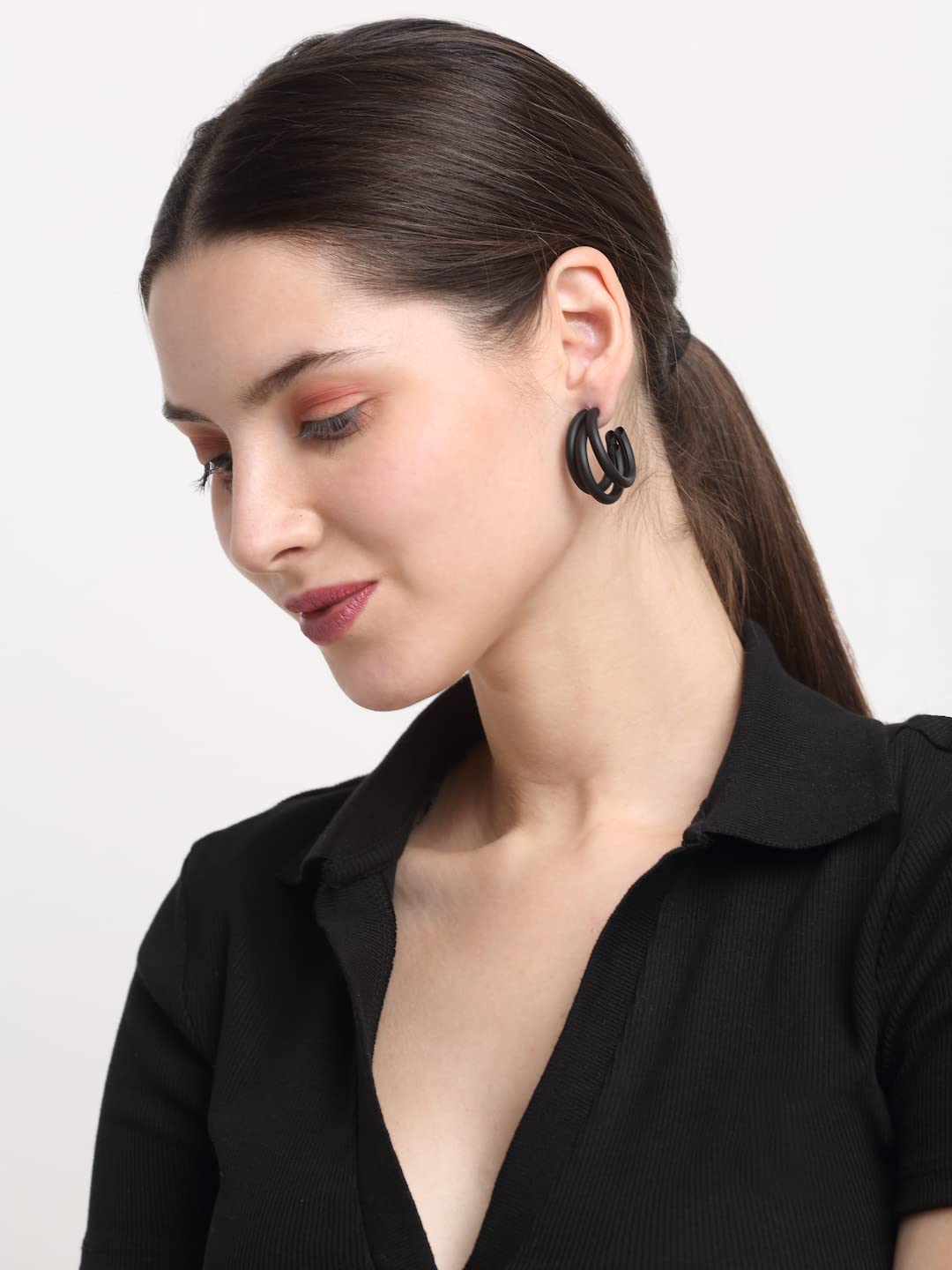 Celebrity Inspired Black Huggie Earrings, Women's