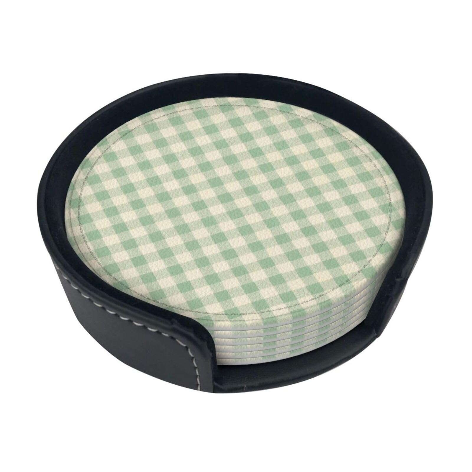 Country style Leather Coasters-Set of 6 with Storage Holder