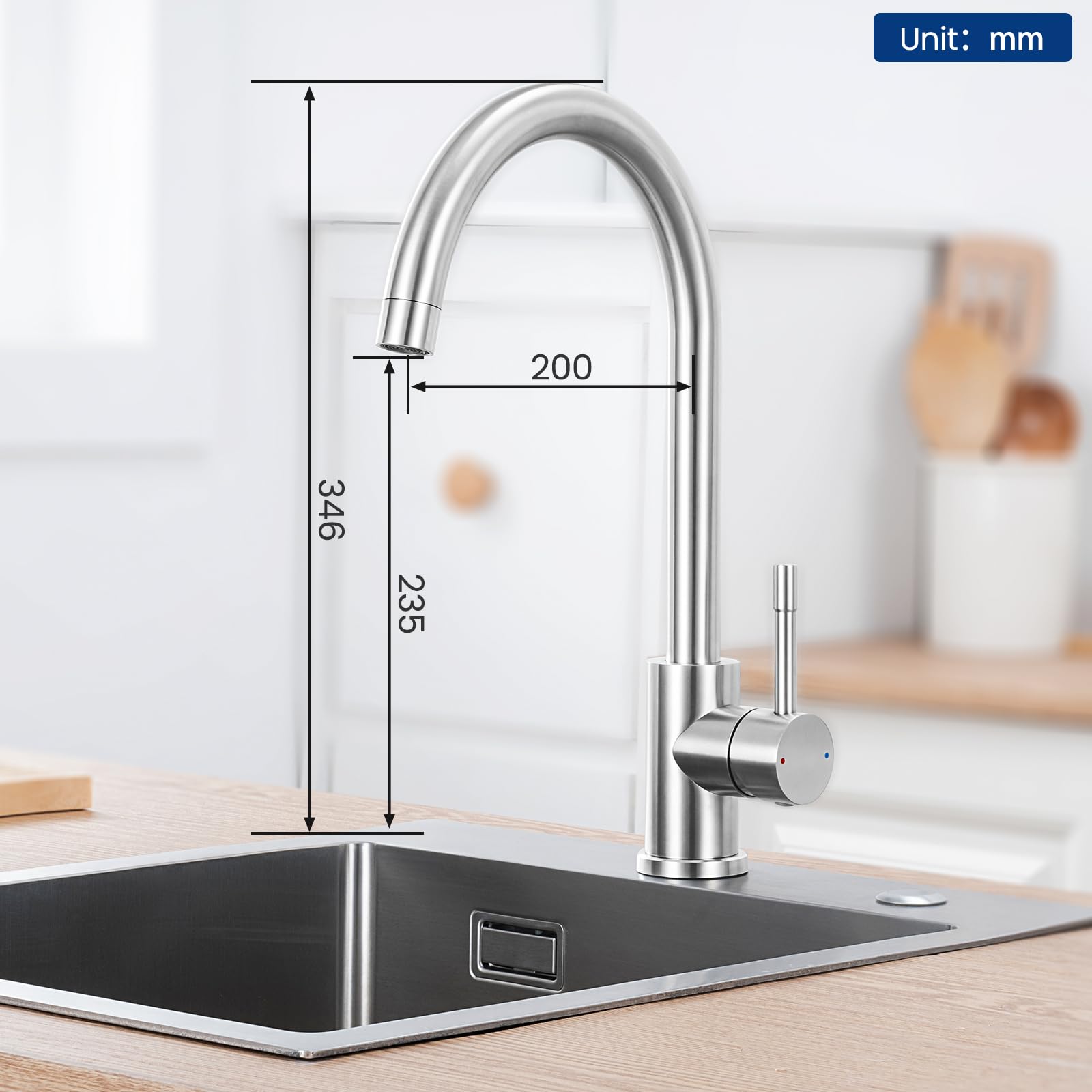 CECIPA Wasserhahn Küche 360° Schwenkbar, Hochdruck Küchenarmatur, Mischbatterie Küche mit Hohem Bogen, Einhebel Armatur, Spültischarmatur Edelstahl, G3/8 Anschluss Armatur | 360 Grad schwenkbar, hoher Bogen, Einhebelbedienung, G3/8 Anschluss, pflegeleicht