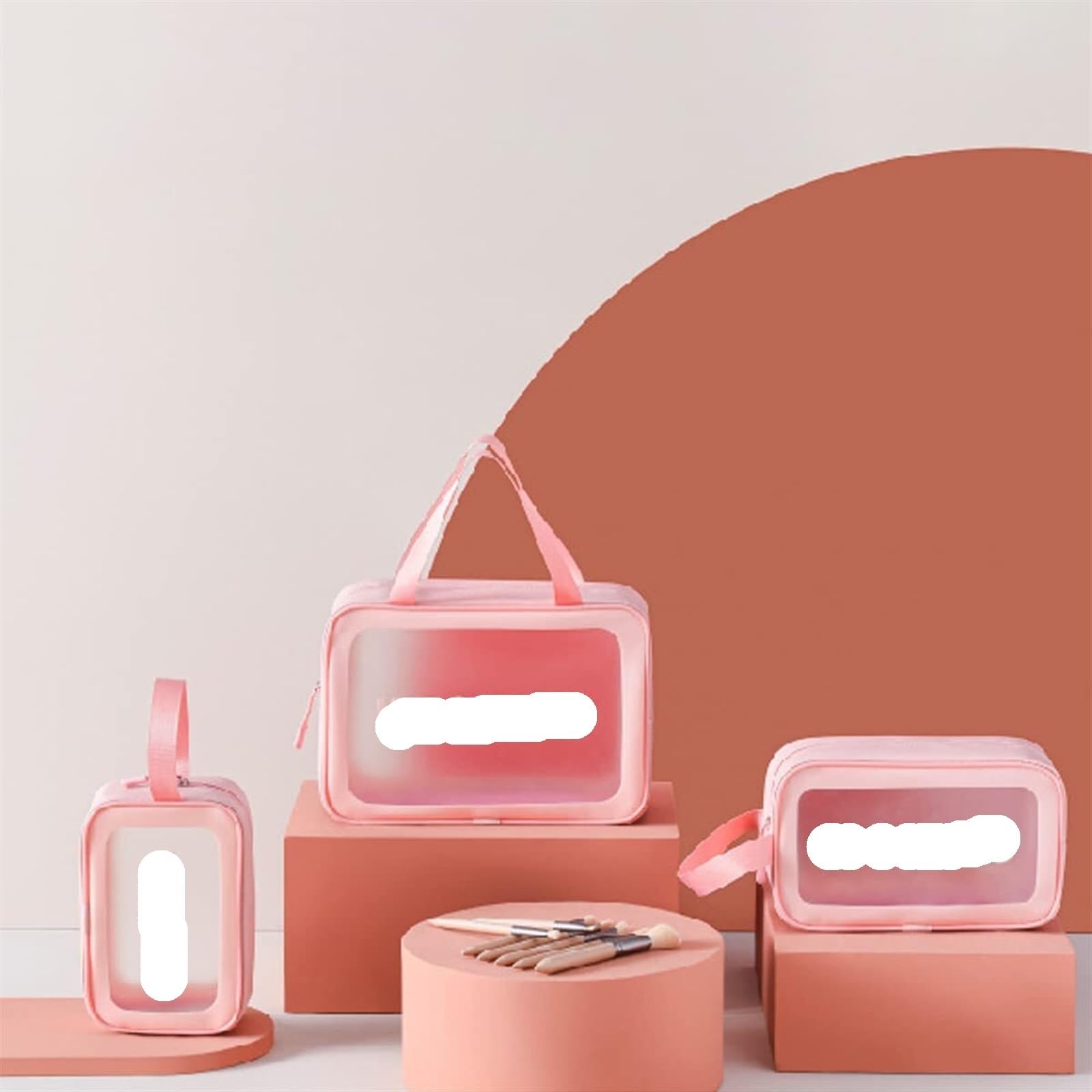 Porta Trucchi Pochette Trucchi Borsa da toilette da viaggio trasparente Borsa for cosmetici Borsa da toilette da viaggio trasparente da donna Trousse Trucchi Donna(Pink,24cm)