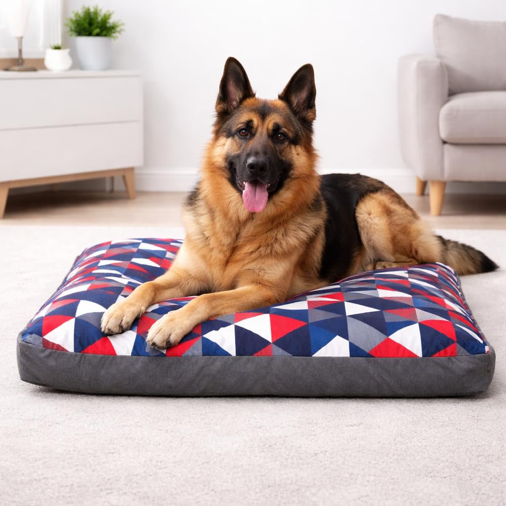 Hometex Luxury Geometric Design Dog Bed Box Pillow - Washable Cover (S, M, L, XL Size) (XL, Triangles)