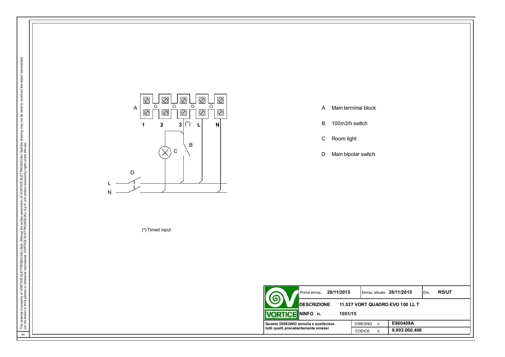 Vortice VORT QE 100 LLT ASPIRATORE MM.80 DA MURO/INCASSO LONGLIFE CON TIMER