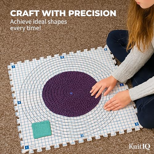 Image of Blocking Mats for Knitting and Crochet Projects - Extra Thick 0.75 Inch Interlocking Blocking Boards with Circular Gridlines - 150 T-Pins and Storage Bag for Knitting Accessories - Pack of 9