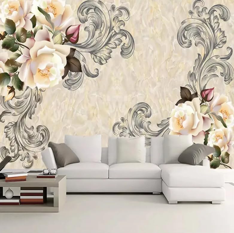 Papier peint 3D fleurs salon moderne pour habiller un mur de canapé