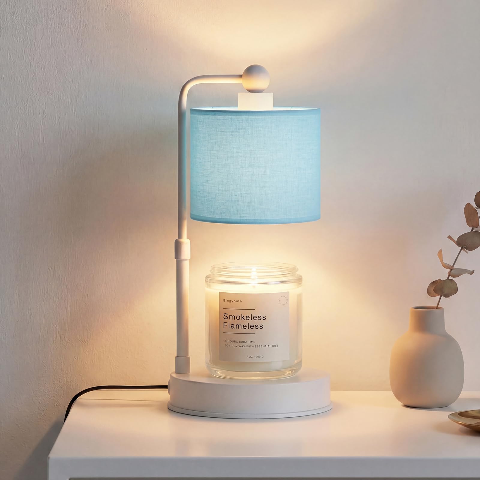 Candle Warmer Lamp with Timer and Dimmer, Adjustable Height Flameless Candle Lamp Warmer for Jar Candles, New Home Gifts for Women Mum Her, Calm Bedroom Living Room Home Decor Lamp, Blue — image 1