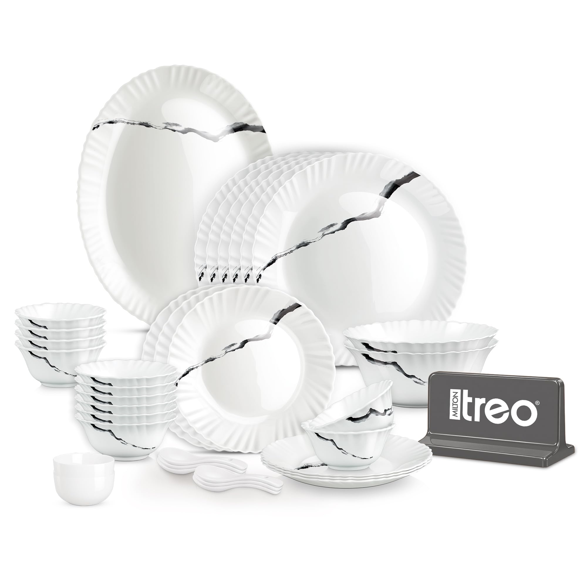 Treo Milton Opalware Dinner Set - 35 Piece, Dishwasher Safe -12