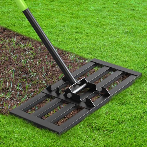 Seeutek Lawn Leveling Rake, 17" x 10" Heavy Duty Yard Leveling Rake Tool with 0-180° Adjustable Handle, 6.5FT Steel Handle Lawn Leveler for Yard Garden Golf, Ease Level Soil Sand Dirt Surface by Seeutek - Used condition - US$12.69