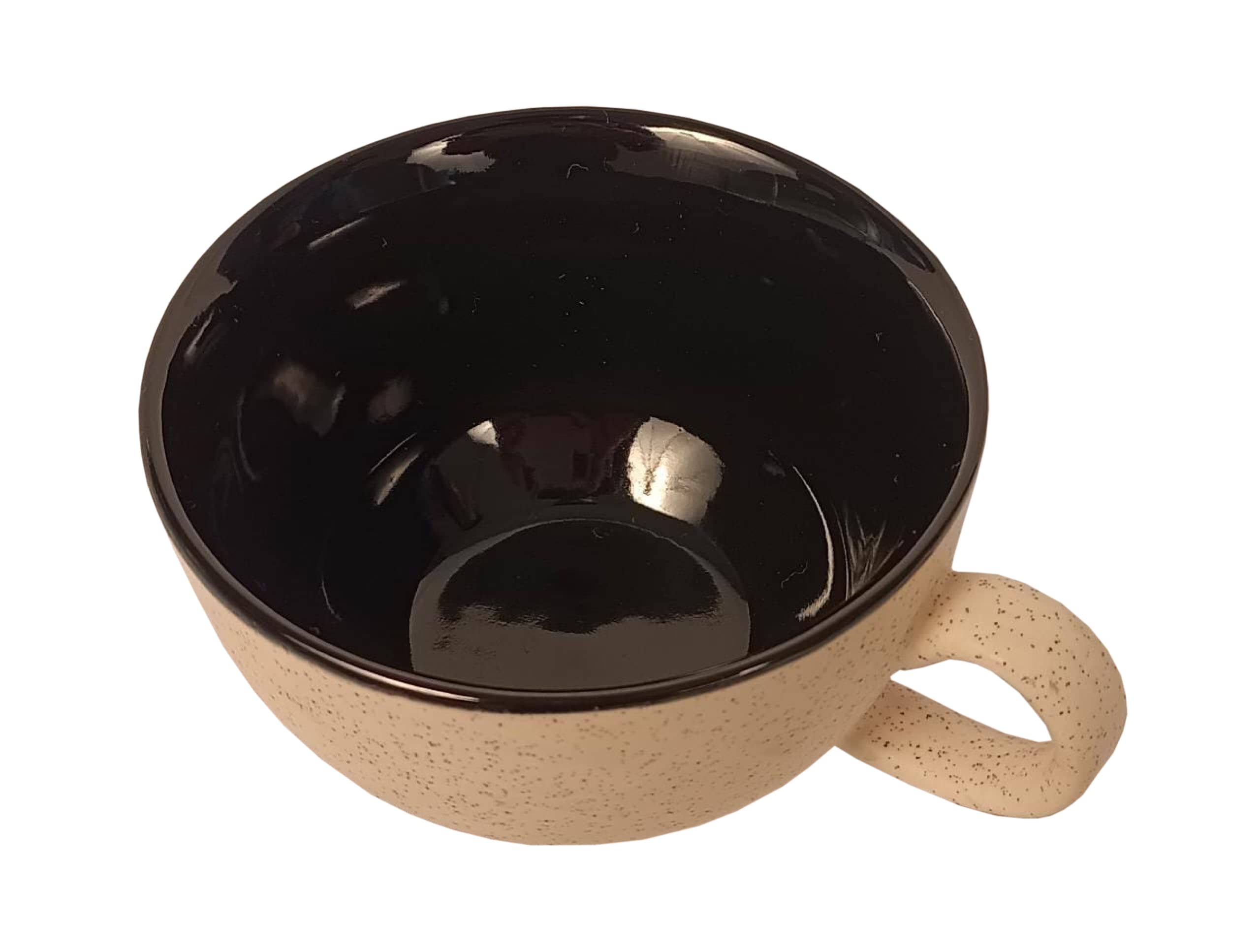 QIMACPLUS Indian Handcrafted Ceramic Stylish White Matt Inside Black Finish Elegant Design Plain Sparkling Ceramic Soup/Tea/Coffee/Milk Cup/Mug 350ML Set of 4 1