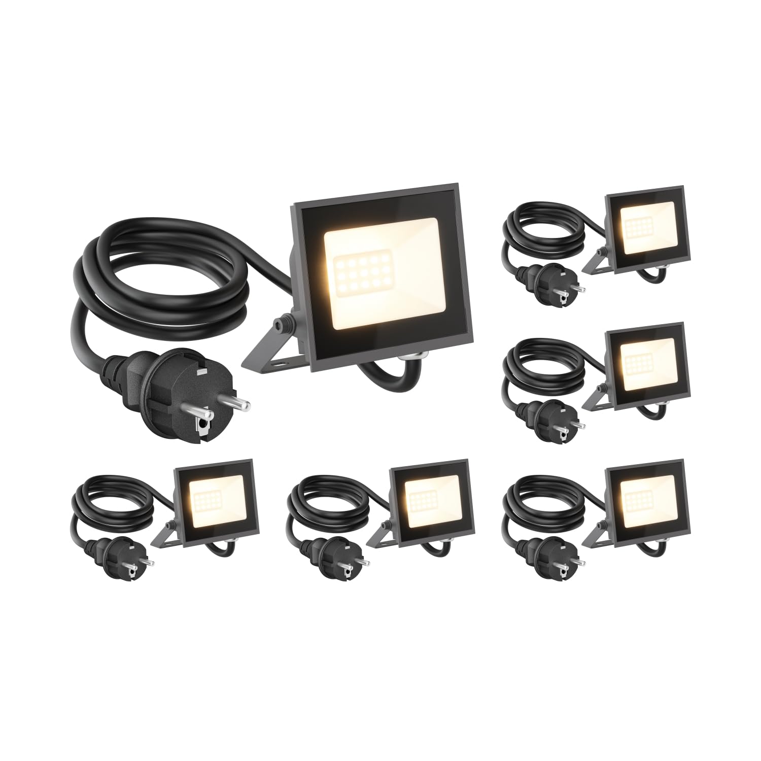 ledscom.de 6x LED Wandstrahler/Gartenstrahler OZIN, IP65, Stecker, anthrazit, 10 W, 811 lm, warmweiß