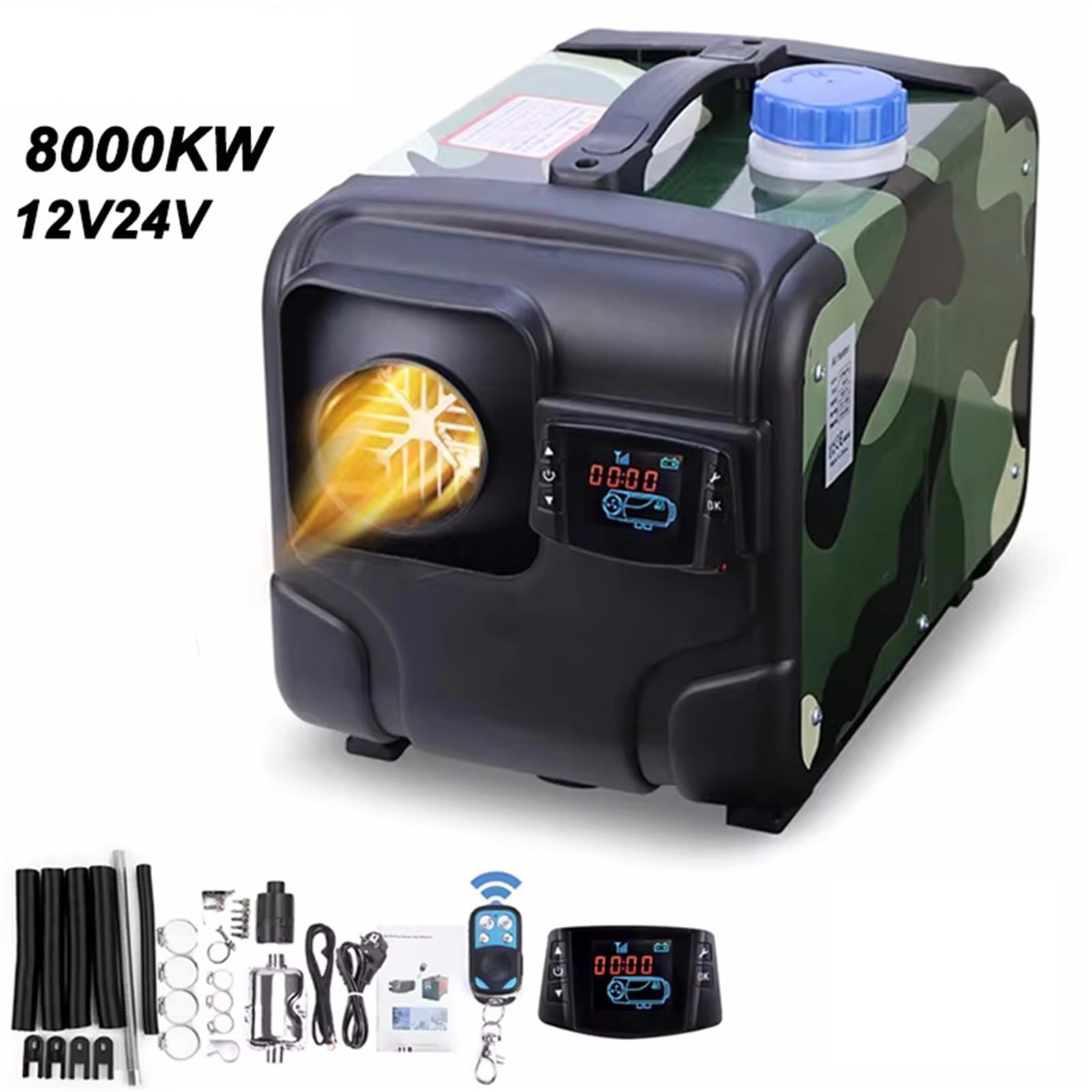 nagrzewnica pomocnicza Ogrzewacz Samochodowy 12V 24V 8000W, Podgrzewacz Powietrza Na Olej Napędowy, Aluminiowa Obudowa, Ogrzewanie Postojowe, Zdalnie Sterowany