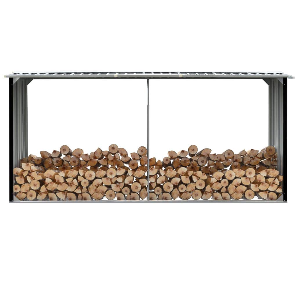 Homgoday Szopa ogrodowa ze stali ocynkowanej 330 x 92 x 153 cm antracyt, domek z narzędziami ogrodowymi, schowek na drewno wewnętrzne, uchwyt na drewno kominkowe, meble do drewna do wnętrz