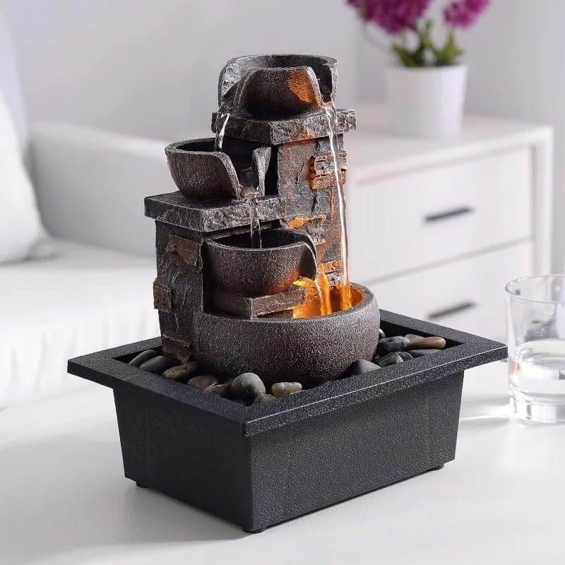 Fontaine de bureau 10 pouces avec cascade intérieure et roches rivière