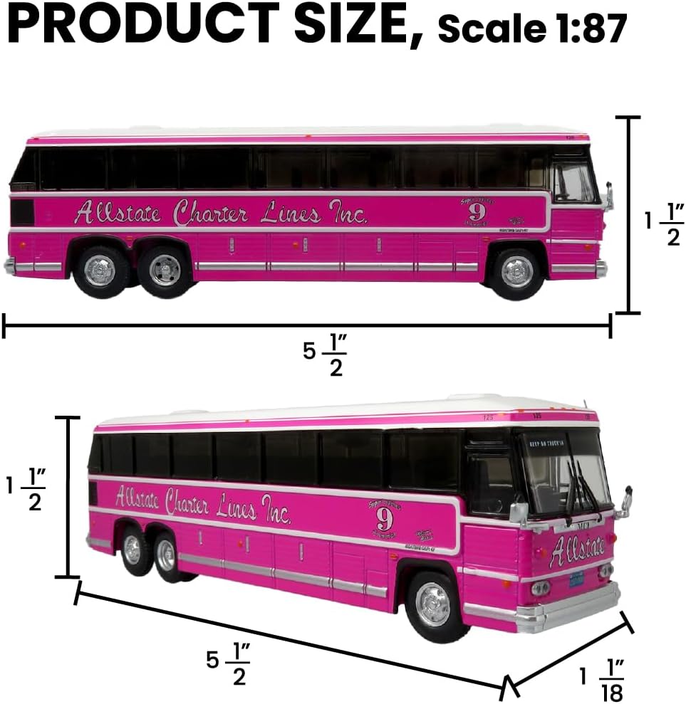 1980 MCI MC-9 Crusader II Intercity Coach Bus Pink Allstate Charter Lines Inc. 1/87 (HO) Diecast Model by Iconic Replicas 87-0272