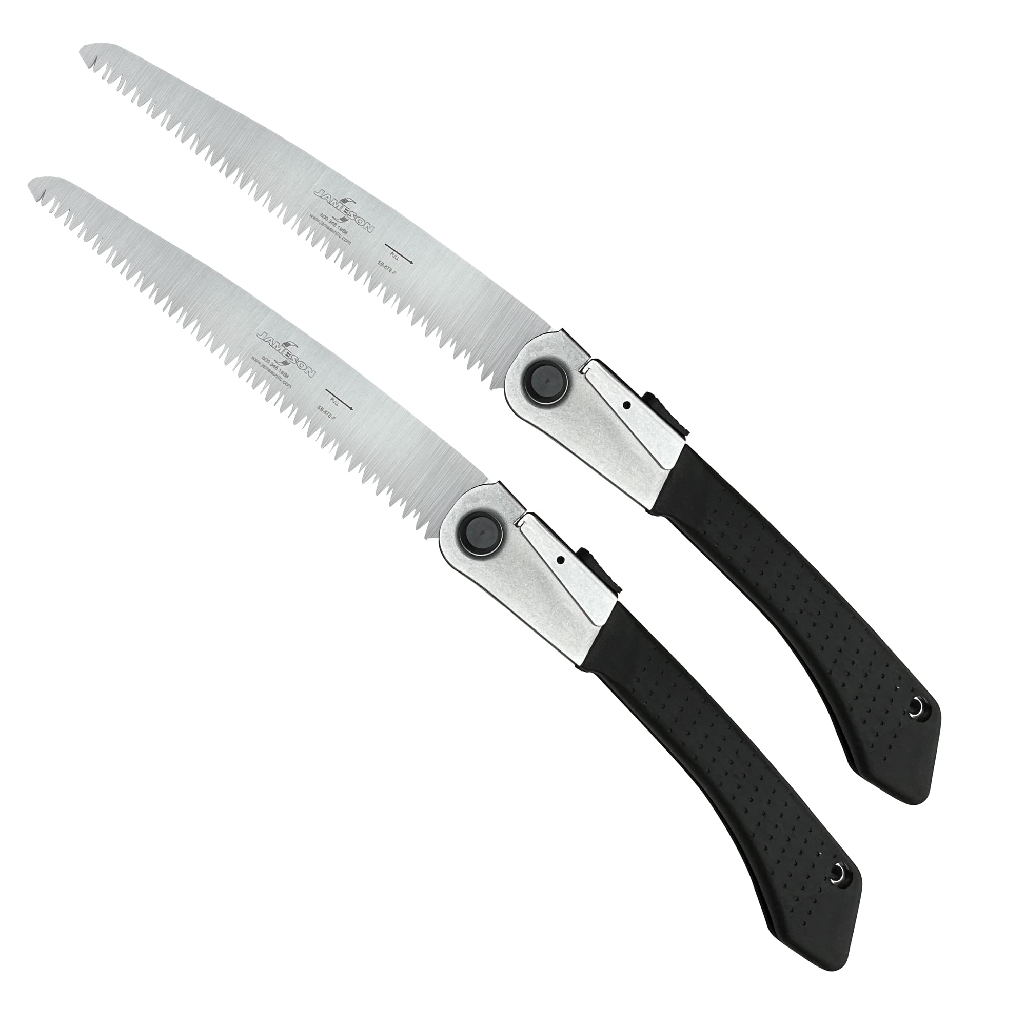 Jameson Professional Grade 8 Inch Folding Pruning Hand Saw for Single Hand Use with Tri-Cut Blade and Slip Resistant Grip - 2 Pack
