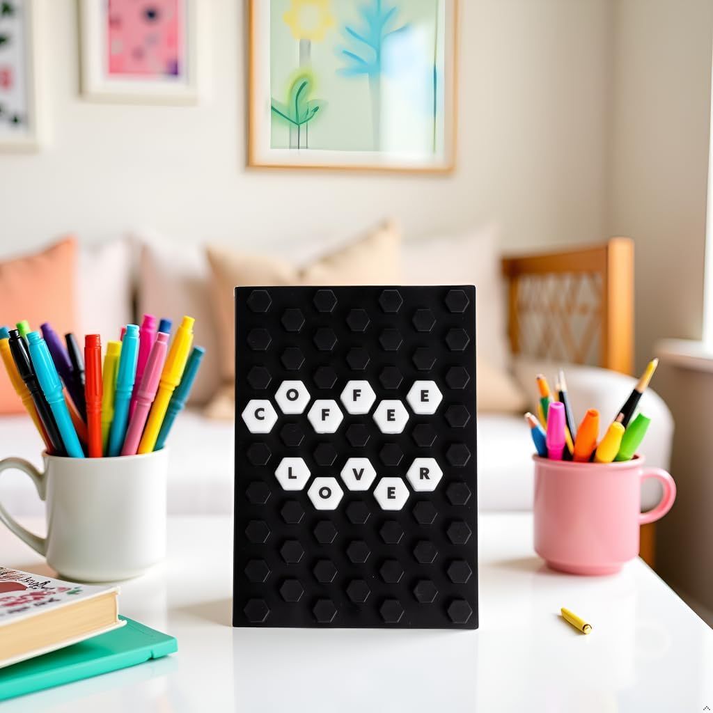 Pearhead Letterboard Composition Notebook, Customizable Silicone Cover Fidget Journal with Letters & Symbols, Lined Pages for Notes, School, Planning & Writing, Black & White - Image 5