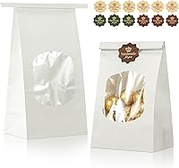 Vista 7 de Tenare 50 bolsas de panadería con ventana, bolsas de papel kraft de estaño de Navidad y 60 piezas preciosas hechas a mano para sellar etiquetas