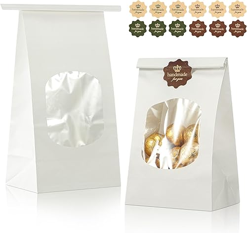 Miniatura 7 de Tenare 50 bolsas de panadería con ventana, bolsas de papel kraft de estaño de Navidad y 60 piezas preciosas hechas a mano para sellar etiquetas