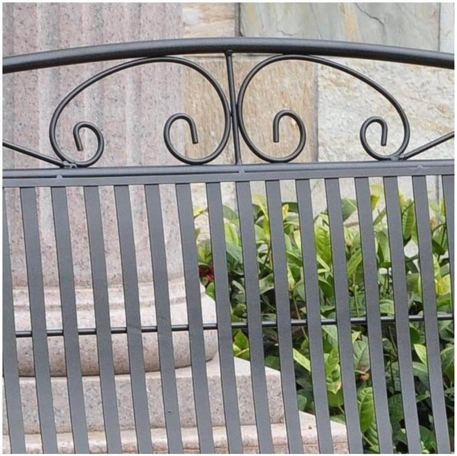 Pemberly Row Iron Patio Glider Loveseat, 58" H x 26" W x 14" D, Powder Coated Black Finish, All-Weather UV Resistant Outdoor Seating, High Back, Deep Seating, 500 lbs Capacity, Comfortable for 2