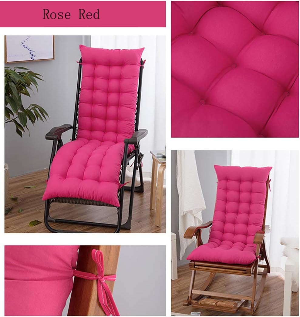 Garden Chaise Lounge Cushions,Portable Sun Lounger Cushions Pad,Thick Patio Chaise Cushion,for Travel Holiday Indoor Outdoor Rose Red 48x155cm(19x61inch)