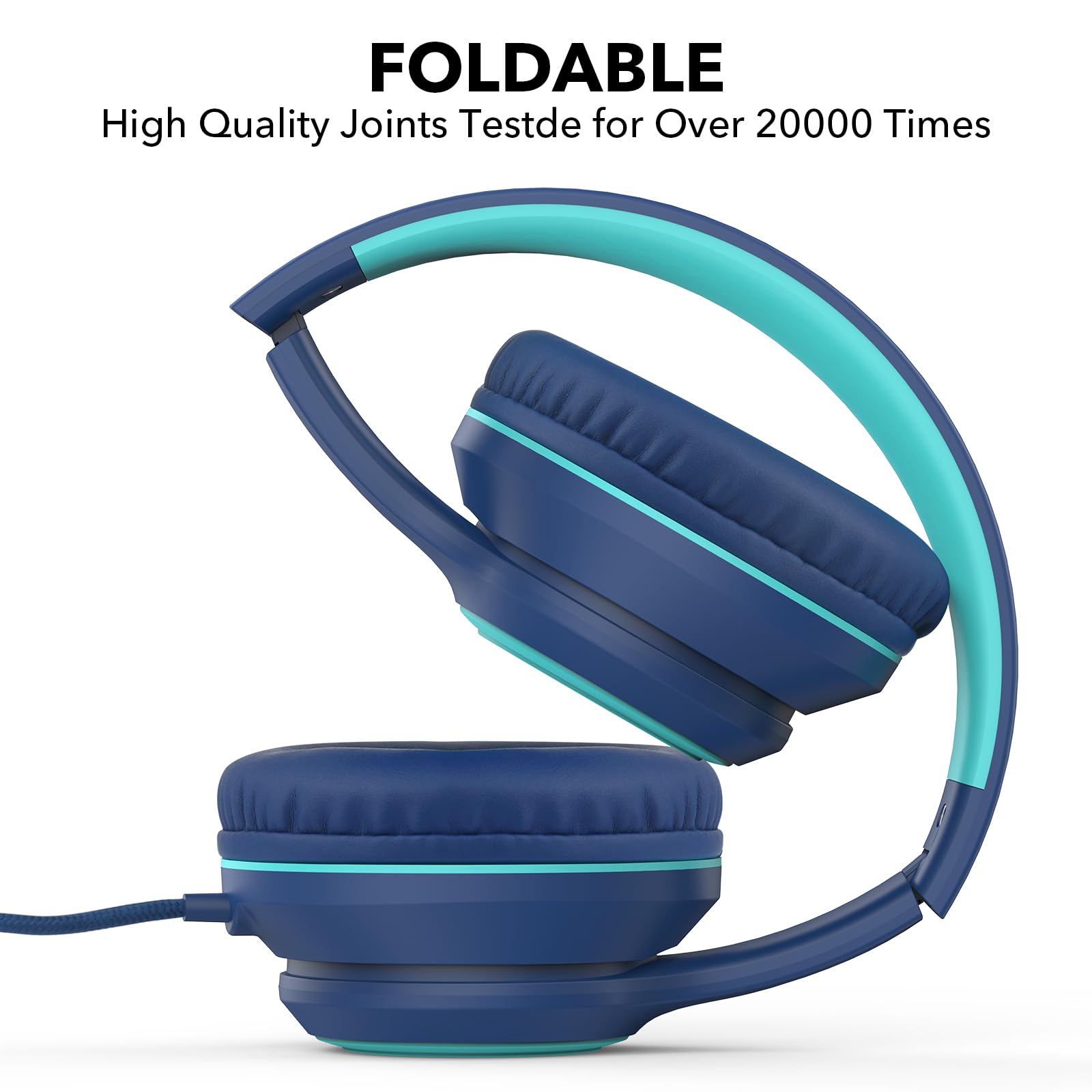 JOMILIN Cuffie sovrauricolari A8 con microfono, leggere, pieghevoli, stereo bassi, con cavo anti-groviglio da 1,5 m, cuffie cablate portatili per smartphone, tablet, computer, MP3/4 (blu)