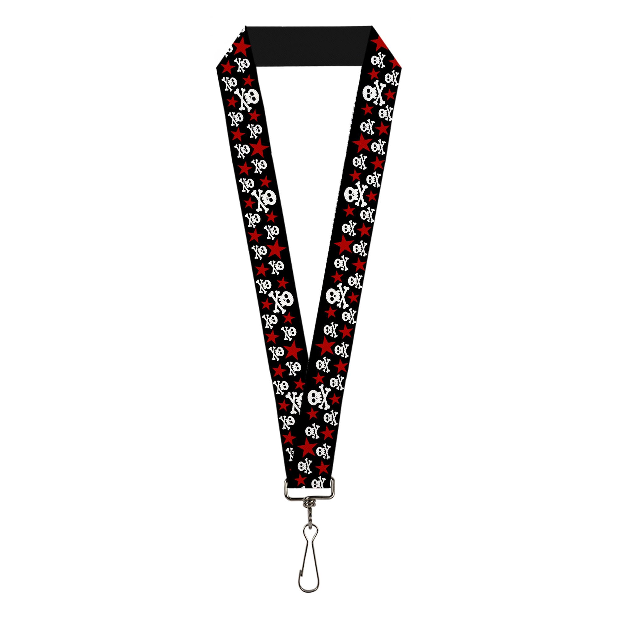 Buckle-Down Lanyard-1.0"-Skulls & Stars Black/White/red