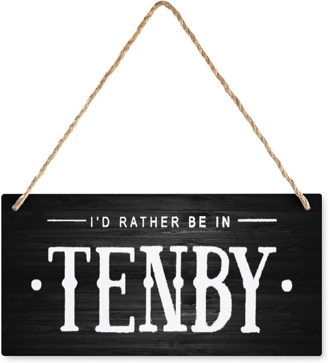 Wood Hanging Decor Sign I'd Rather Be in Tenby Hanging Wooden Door Sign Rustic Signs for Front Door Living Room Wall Farmhouse Porch Home Decor 10x5 Inch