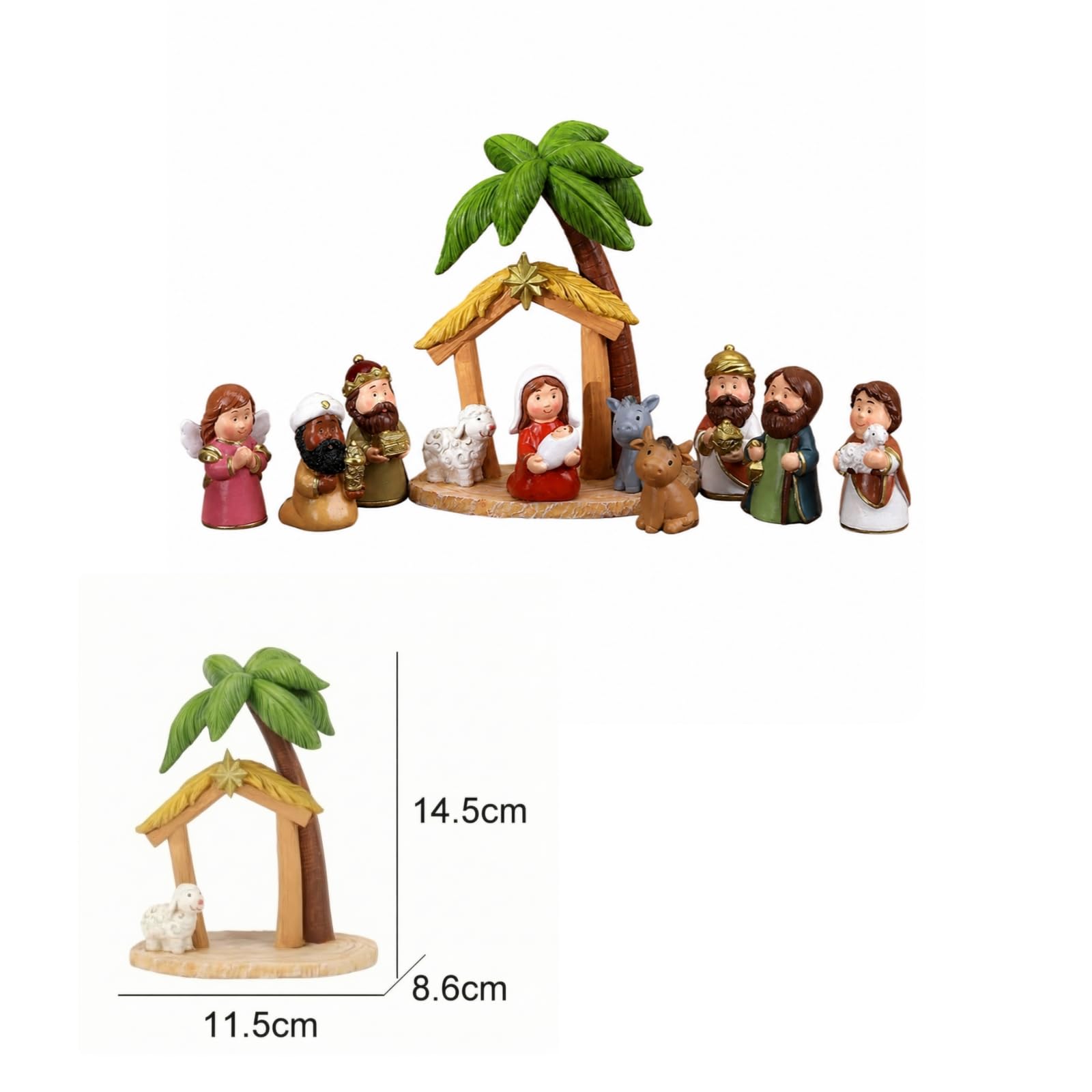 Ronyme 10 Pièces Crèche en Résine Compacte | Finition Peinte à la Main, Figurines, Figurine, Familles