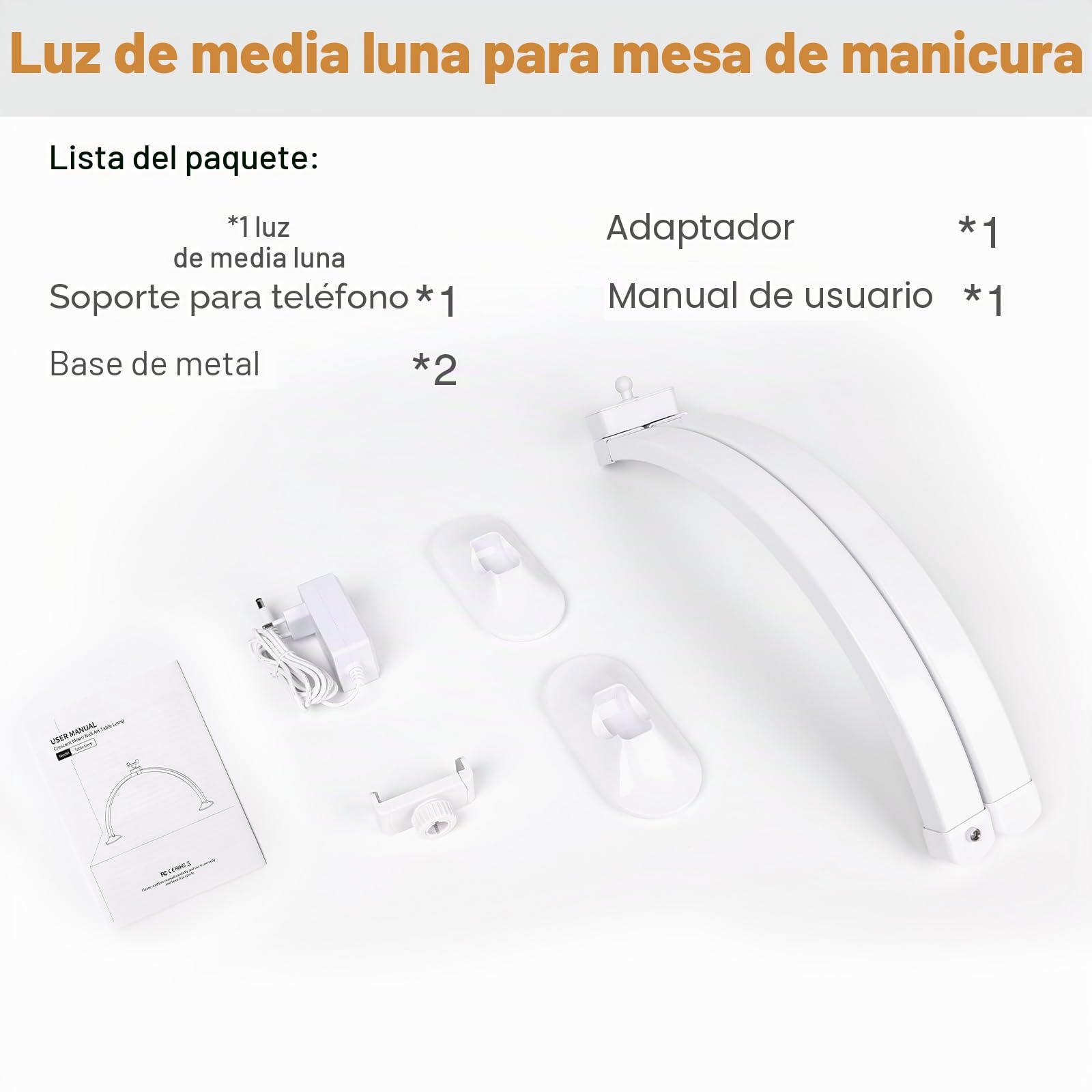 Media Luna Lámpara para Uñas, 71CM 36W LáMpara De Escritorio De UñAs para Teléfono Móvil, LED Professional Nail Light Lash Light, Luz de Pestañas para Pestañas Tatuaje Manicura