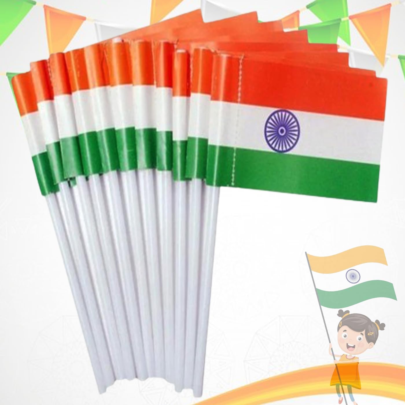 Prime Set Of 6 Pcs Small Size Tiranga Indian Paper Flag with Stick for Independence Day for School College and Office Decoration Pack Of 1-image-31