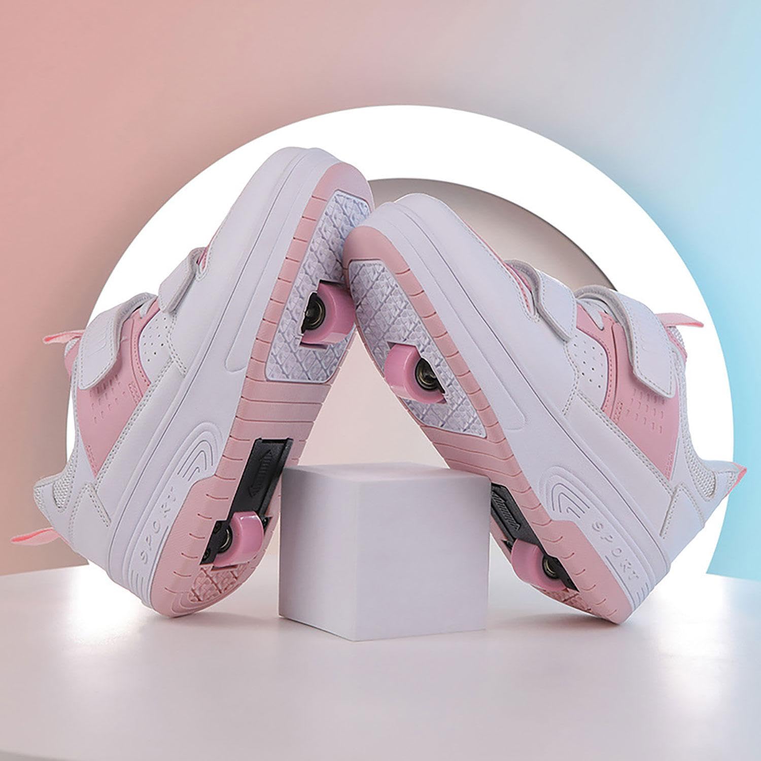 Zapatos con Ruedas para niños niña niño Patines Patines al Aire Libre Zapatillas de Deporte Zapatillas de Skate Zapatos Deportivos,Pink-38 EU