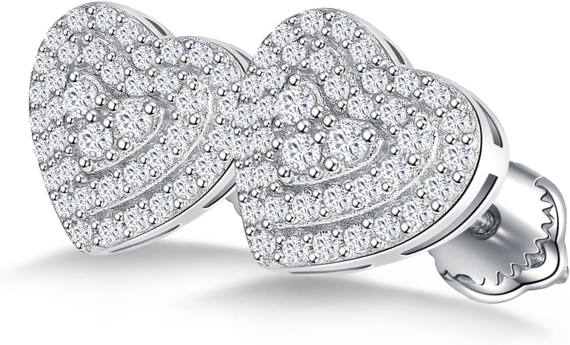 1 Pair Moissanite 925 Sterling Silver Heart Stud Earrings for Women, Experience Opulence and Romance, Ideal for Confession, Anniversaries, Birthdays, Thanksgiving and Christmas, Comes with Complementary Gift Bag