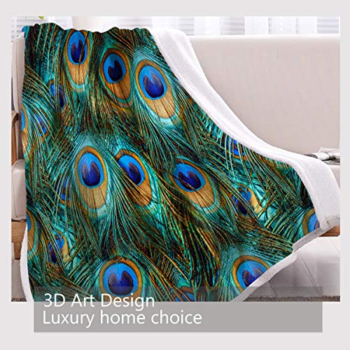 Blessliving Peacock Blanket Green Blue Peacock Fleece Blanket Peacock Feather Blankets And Throws Soft Sherpa Plush Blankets Peacock Gifts For Adults Women Kids Girls (Throw, 50 X 60 Inches) #TOP2