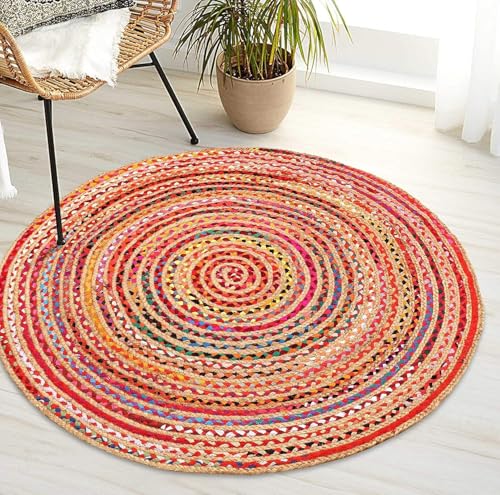 Tapete Redondo Boho 122 cm Multicolor Hecho a Mano miniatura 2