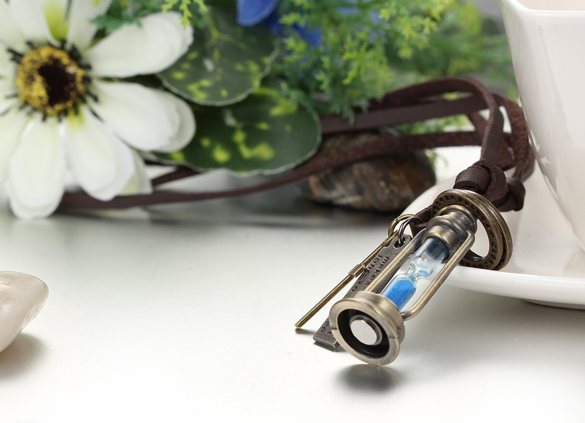 Jewelrywe gioielli collana con pendente da uomo donna,ciondolo retro clessidra,catena pelle,lunghezza regolabile