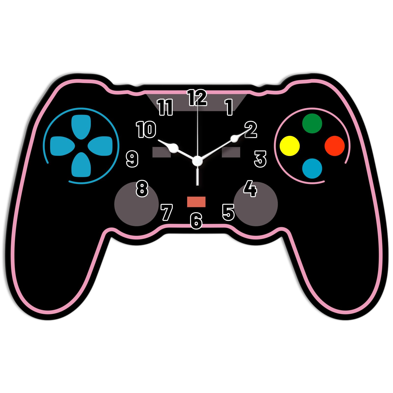 CONCHLERY Game Theme Wall Clock Irregular Flat Printing Shape Decorative Wall Clock Game Controller Non-Ticking Clock for Home Office Decoration, 16×10.4 inch — image 1
