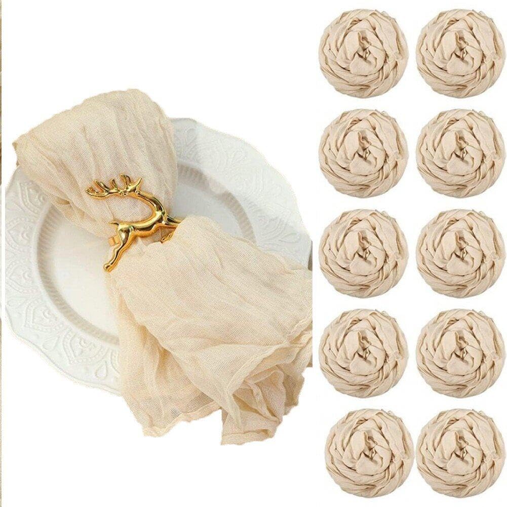 Hrippy Beige 10Pcs Gauze Table Napkins,Cheesecloth Gauze Napkins With Wrinkled Napkins Table Decor Dinner Towel For Wedding 50X50cm