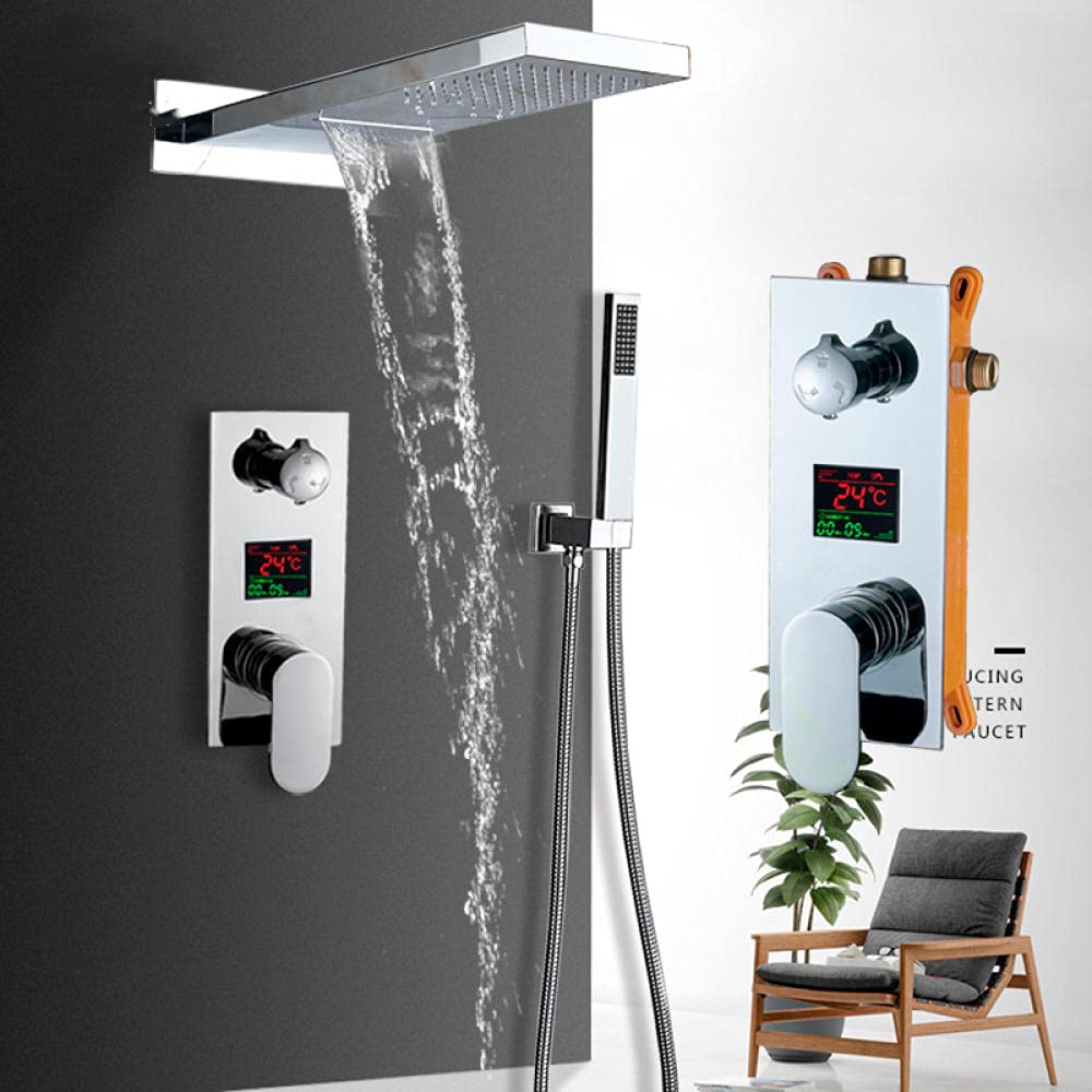 Rubinetto per doccia Display digitale Doccia a pioggia Miscelatore per acqua calda e fredda Miscelatore per doccia con schermo LCD da bagno-Cromo
