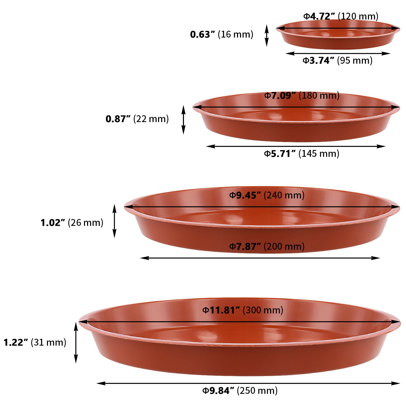 MAKTSAM 40 PCS Red Flower Pot Saucers, 12/18/24/30 cm Round plant saucers, Plastic Plant Pot Trays for Garden Flower Plant Indoor - Image 2
