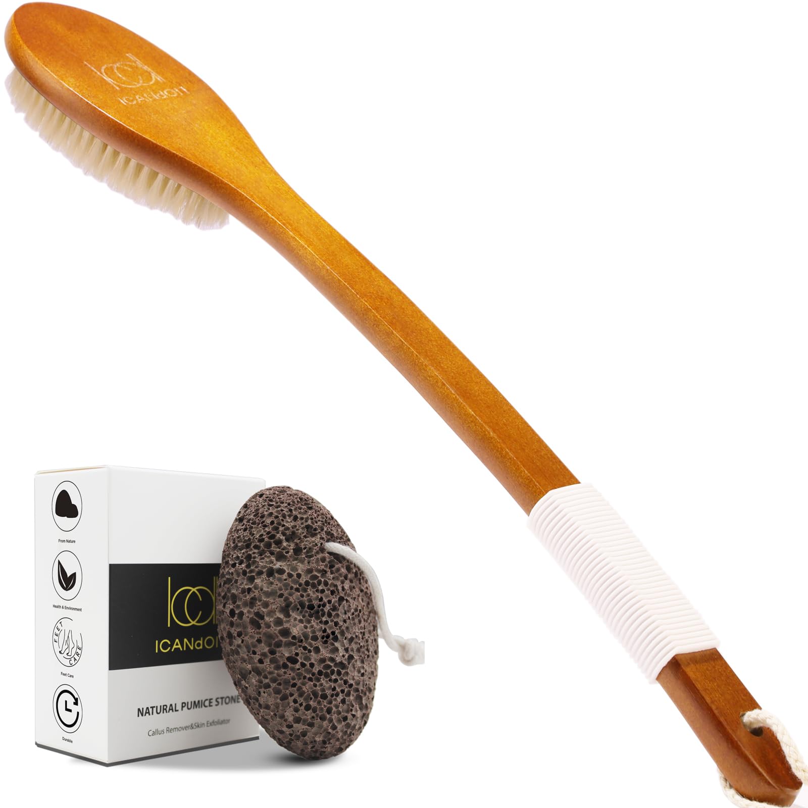 Amazon.com : ICANDOIT Curved Long Handle Bath Brush + Natural Pumice ...