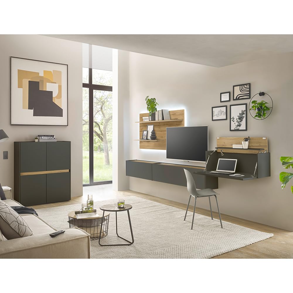 Lomadox Büro Homeoffice Sekretär, wandhängend, anthrazit mit Eiche, B/H/T ca. 100/35/30 cm