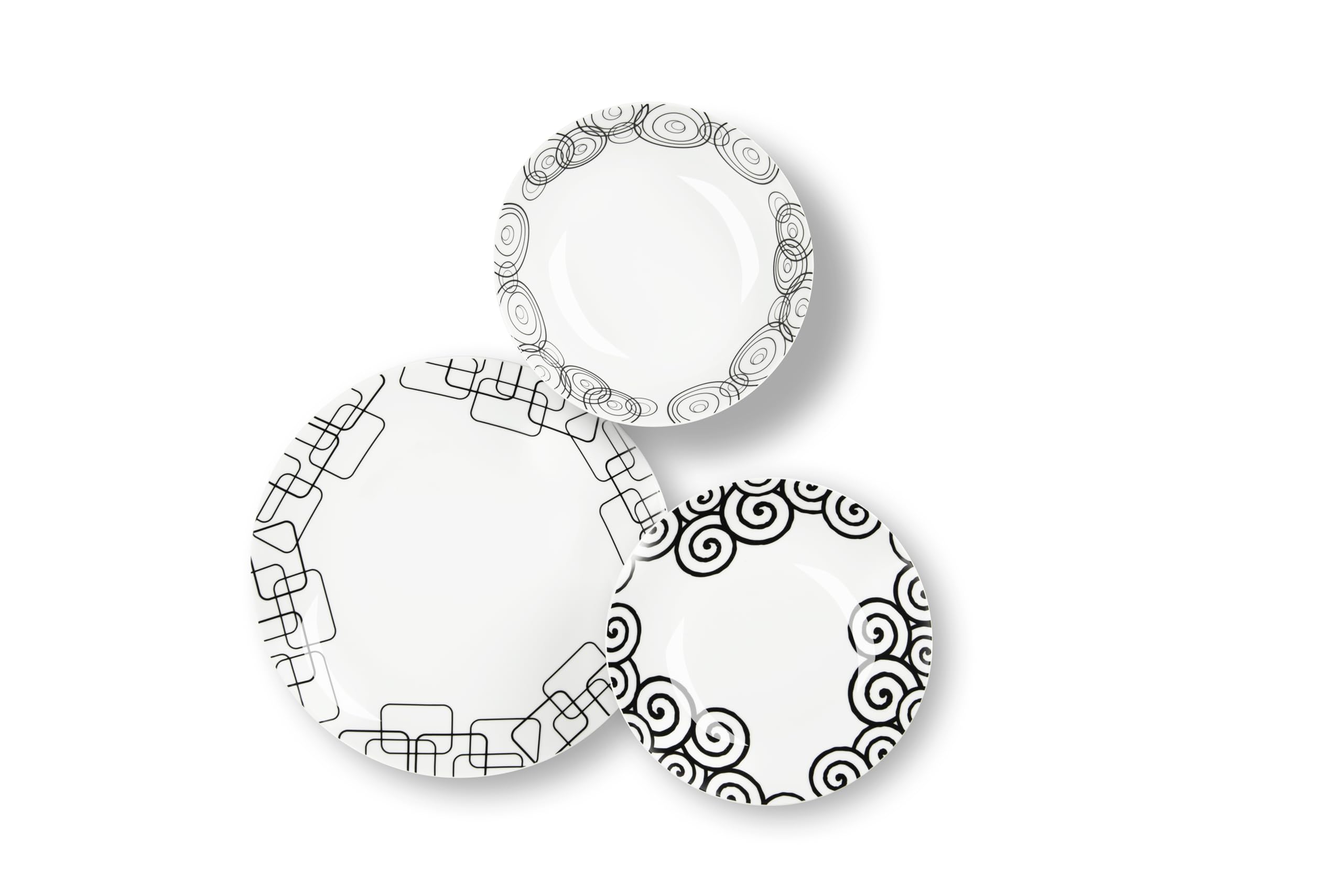 Excelsa Magic Black serwis obiadowy, 12 sztuk, porcelana, zestaw 4 osób, biały i czarny, wielokolorowy
