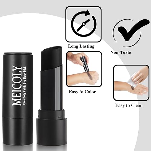 Miniatura 2 de MEICOLY Barra de Pintura Corporal y Facial Negra Impermeable, Negro para Ojos, Béisbol, Sóftbol, Fútbol, Lacrosse, Pintura Facial para Adultos y