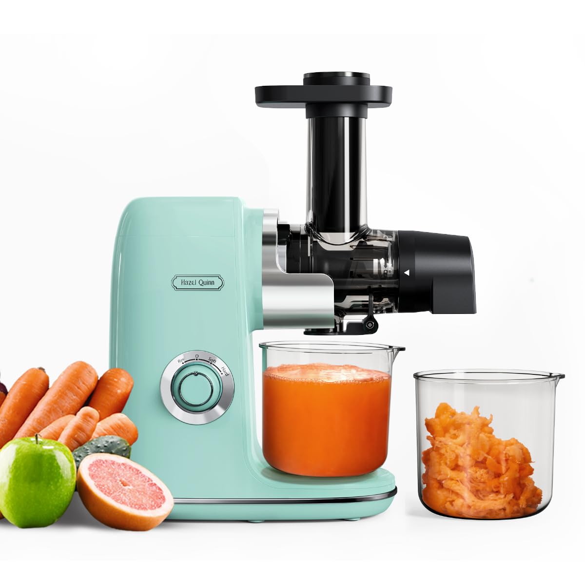 Hazel Quinn Masticating Juicer - Cold Press Slow Juicer for Fruits and Vegetables, BPA-Free Juice Extractor, Easy to Clean, 2-Speed Control, Reverse Function, Quiet Operation, Dishwasher Safe