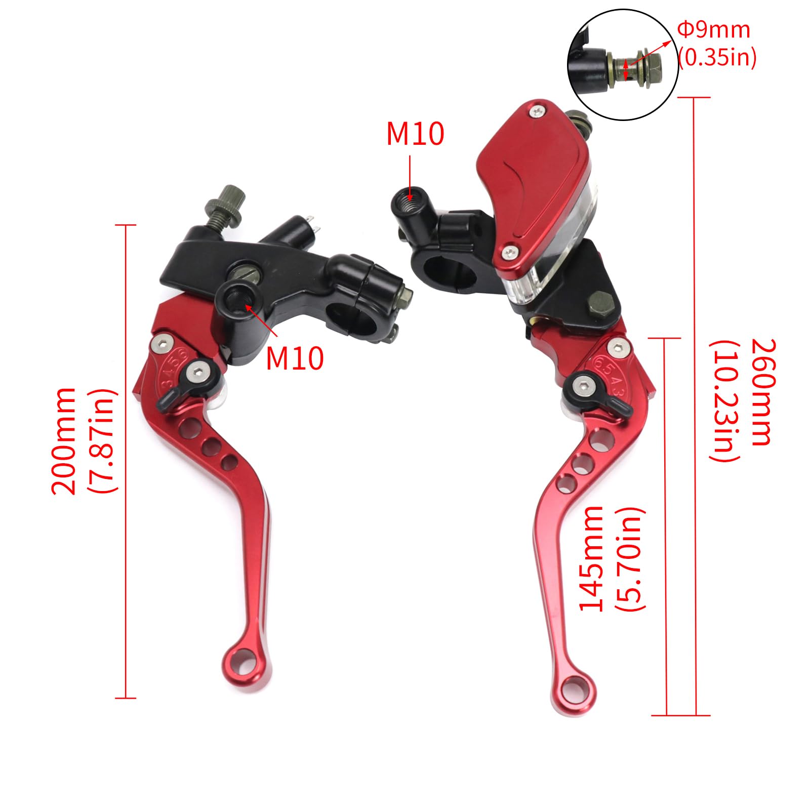 Leva della frizione freno motociclistica universale 7/8 "22 mm CNC Master idraulico Doppia pompa con supporto specchietto di avvertimento (Rosso)