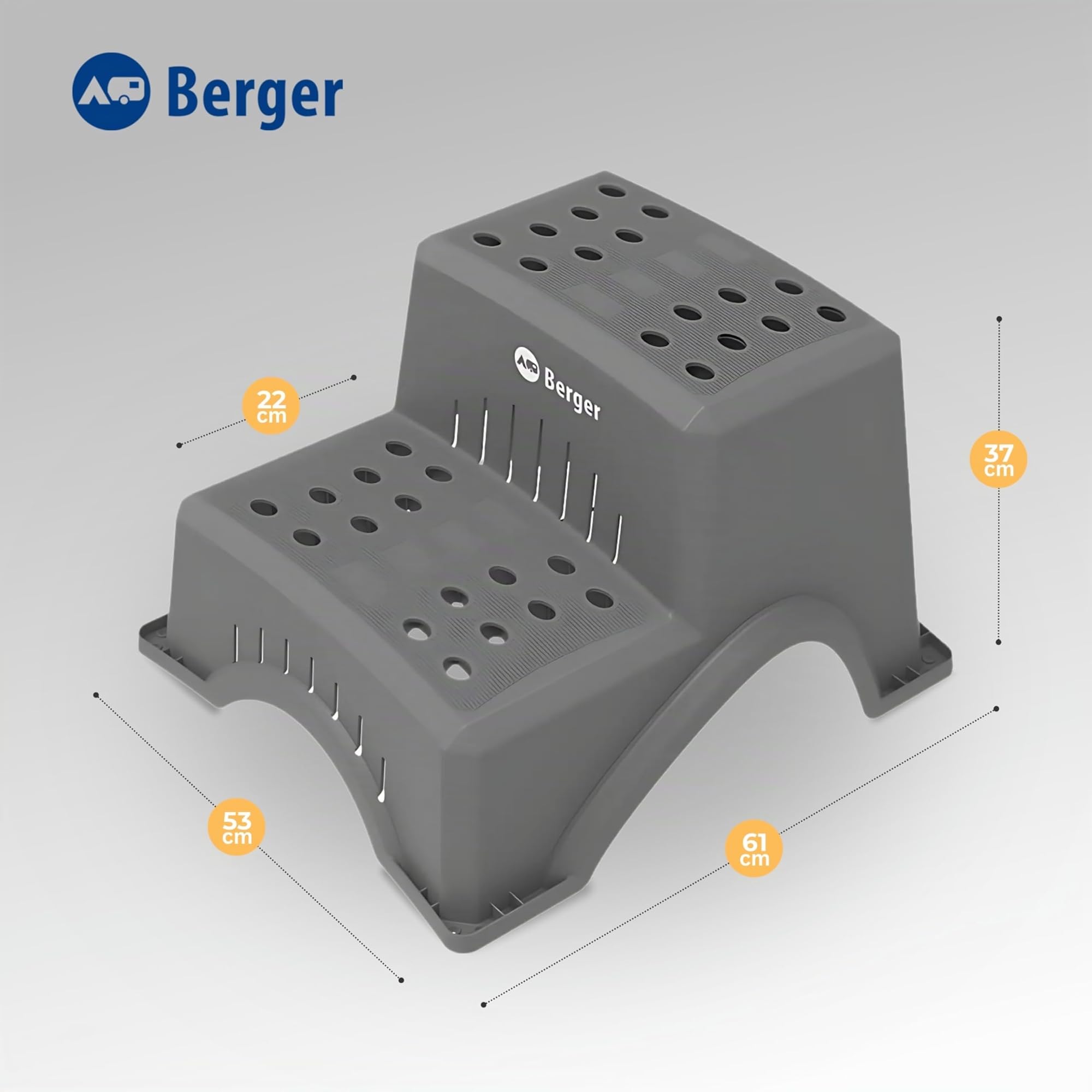 BERGER | Escalón Doble para Caravanas - Escalera Caravana Estable, Robusto y Antideslizante, Soporta hasta 150 Kg, Ideal para Autocaravanas y Caravanas