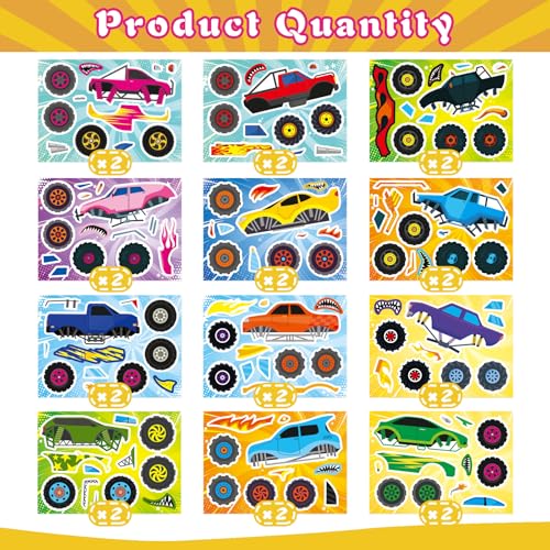 Image of Monster Truck Sticker, Make Your Own Cartoon Car Stickers for Kid Toddlers | 12 Different Designs Monster Truck Stickers, Car Craft for Party Favors, Classroom Activities, Teacher Reward, Birthday Gift